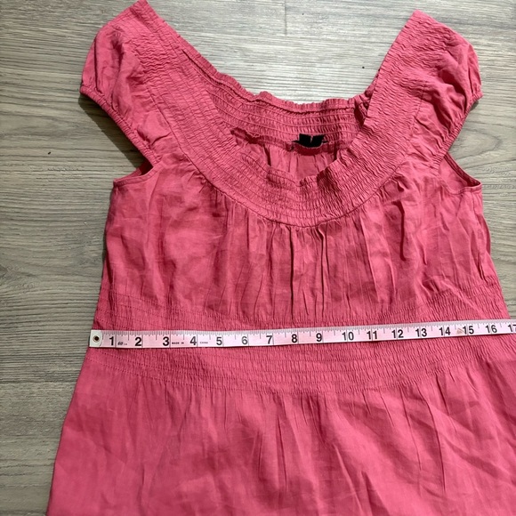 Theory Coral Pink Linen Blend Haldena Crunch Midi Dress Sz 4 Preppy Peasant - Picture 9 of 10